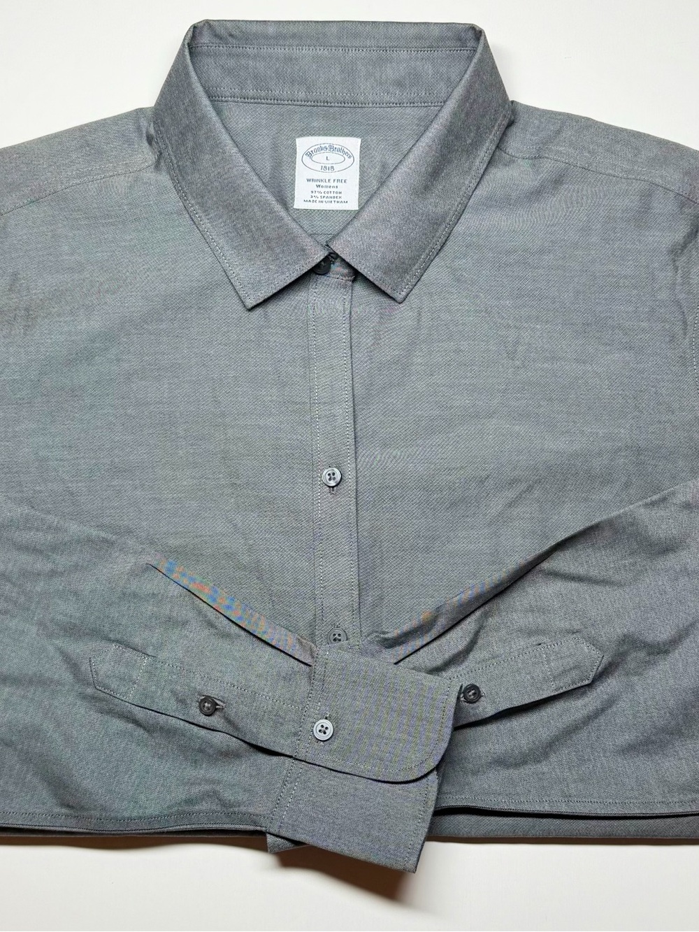 Brooks Brothers Women’s L Gray‎ Stretch Wrinkle‑Free Non‑Iron Dress Shirt 1818